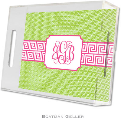 Boatman Geller Lucite Trays - Greek Key Band Pink (Small)