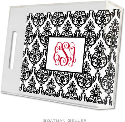 Boatman Geller Lucite Trays - Madison Damask White with Black (Small - Panel)