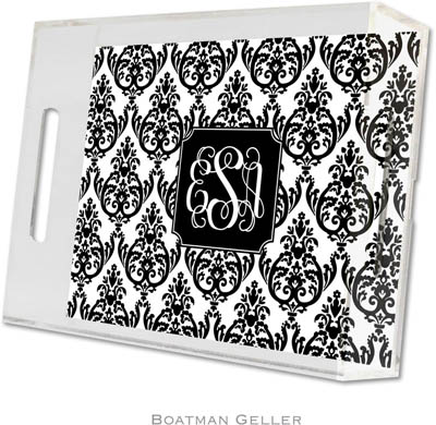 Boatman Geller Lucite Trays - Madison Damask White with Black (Small - Pre-Set) Boatman Geller Lucite Trays - Madison Damask White with Black (Small - Pre-Set)