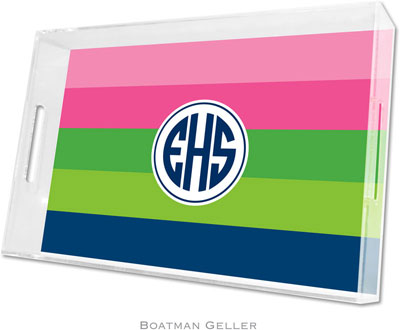Boatman Geller Lucite Trays - Bold Stripe Pink Green & Navy (Large - Panel)