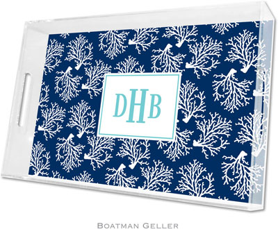 Boatman Geller Lucite Trays - Coral Repeat Navy (Large - Panel) Boatman Geller Lucite Trays - Coral Repeat Navy (Large - Panel)