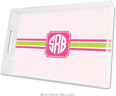 Boatman Geller Lucite Trays - Seersucker Band Pink & Green (Large - Panel)