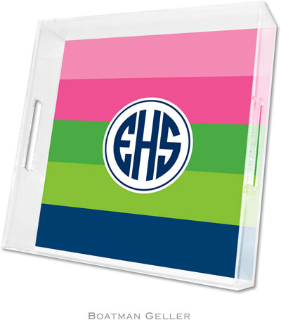 Boatman Geller Lucite Trays - Bold Stripe Pink Green & Navy (Square - Panel)