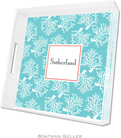 Boatman Geller Lucite Trays - Coral Repeat Teal (Square - Panel) Boatman Geller Lucite Trays - Coral Repeat Teal (Square - Panel)