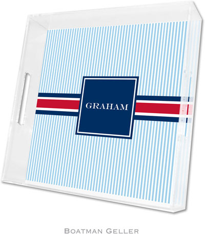 Boatman Geller Lucite Trays - Seersucker Band Red & Navy (Square - Panel) Boatman Geller Lucite Trays - Seersucker Band Red & Navy (Square - Panel)