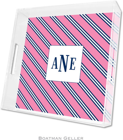 Boatman Geller Lucite Trays - Repp Tie Pink & Navy (Square - Panel) Boatman Geller Lucite Trays - Repp Tie Pink & Navy (Square - Panel)