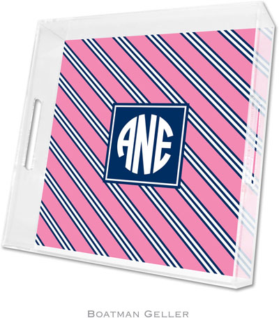 Boatman Geller Lucite Trays - Repp Tie Pink & Navy (Square - Pre-Set) Boatman Geller Lucite Trays - Repp Tie Pink & Navy (Square - Pre-Set)