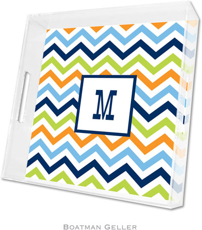 Boatman Geller Lucite Trays - Chevron Blue Orange & Lime (Square - Panel) Boatman Geller Lucite Trays - Chevron Blue Orange & Lime (Square - Panel)