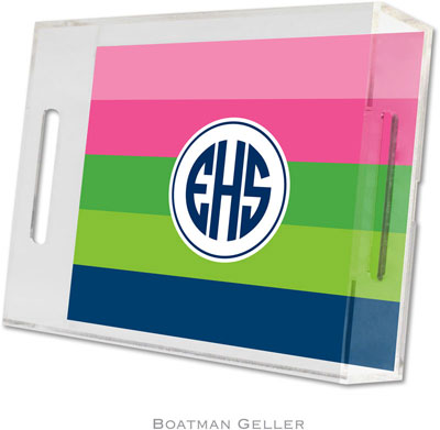 Boatman Geller Lucite Trays - Bold Stripe Pink Green & Navy (Small - Panel)