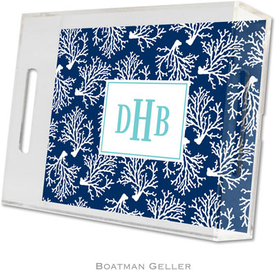 Boatman Geller Lucite Trays - Coral Repeat Navy (Small - Panel) Boatman Geller Lucite Trays - Coral Repeat Navy (Small - Panel)