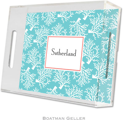 Boatman Geller Lucite Trays - Coral Repeat Teal (Small - Panel) Boatman Geller Lucite Trays - Coral Repeat Teal (Small - Panel)