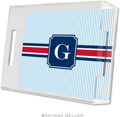 Boatman Geller Lucite Trays - Seersucker Band Red & Navy (Small - Panel) Boatman Geller Lucite Trays - Seersucker Band Red & Navy (Small - Panel)