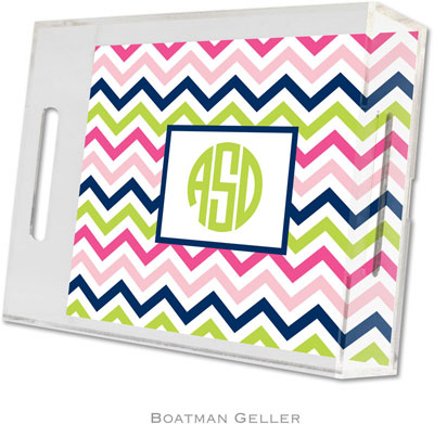 Boatman Geller Lucite Trays - Chevron Pink Navy & Lime (Small - Panel)