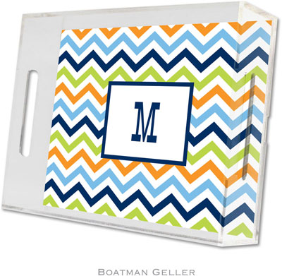 Boatman Geller Lucite Trays - Chevron Blue Orange & Lime (Small - Panel)