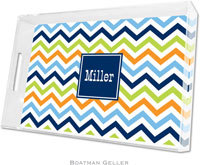 Boatman Geller Lucite Trays - Chevron Blue Orange & Lime (Large - Pre-Set)