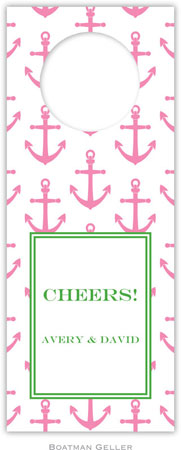 Personalized Wine Bottle Tags by Boatman Geller (Anchors Pink)