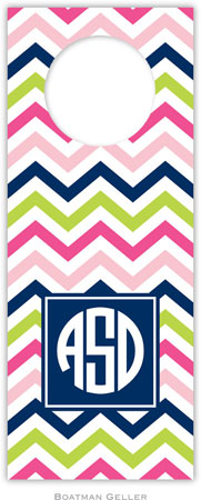 Personalized Wine Bottle Tags by Boatman Geller (Chevron Pink Navy & Lime Preset)