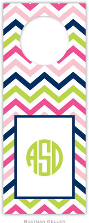 Personalized Wine Bottle Tags by Boatman Geller (Chevron Pink Navy & Lime)