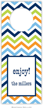 Personalized Wine Bottle Tags by Boatman Geller (Chevron Blue Orange & Lime)