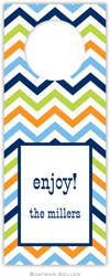 Personalized Wine Bottle Tags by Boatman Geller (Chevron Blue Orange & Lime)